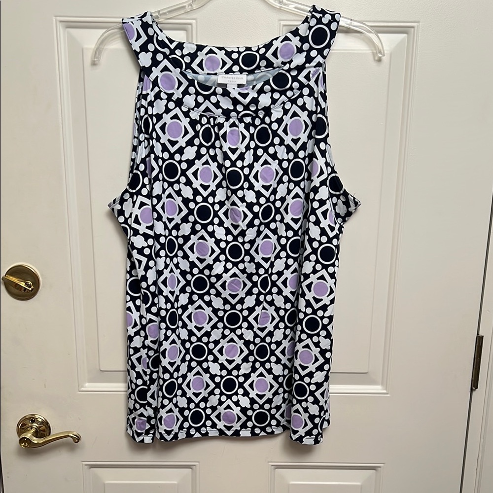Charter Club Lavender and Black Printed Tank. 2X